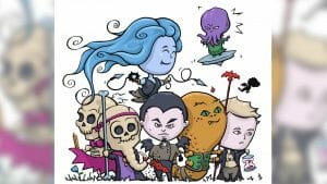 RPG Illustration Chibby adventuring party concept t-shirt design for adventuring party