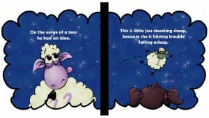 Book Concept two illustrated pages from the counting sheep children's book